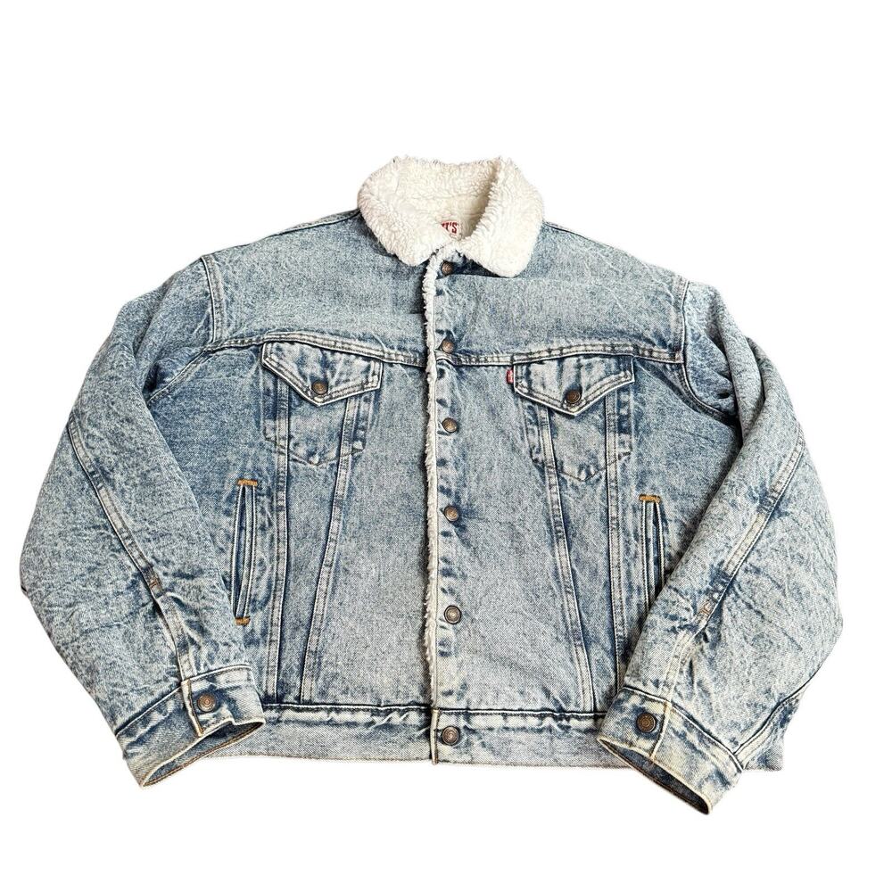 Levi Sherpa XL Jean Jacket San Francisco Medium USA 80's Trucker VTG Acid Wash